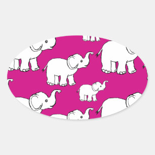 Sticker Ovale Pink Cute Animal Pattern Cartoon Elephant Pattern