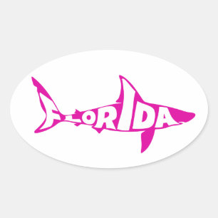 Sticker Ovale Pink Florida mot art requin