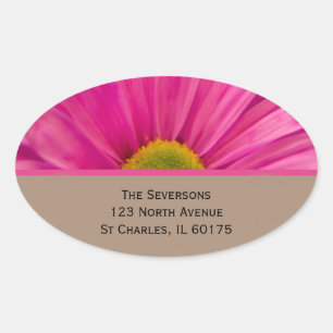 Sticker Ovale Pink Gerber Daisy Adresse de retour