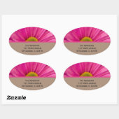 Sticker Ovale Pink Gerber Daisy Adresse de retour (Feuille)