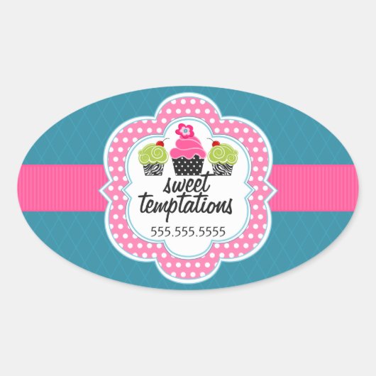 Sticker Ovale Pink Turquoise Cupcake Bakery (Devant)