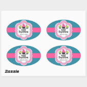 Sticker Ovale Pink Turquoise Cupcake Bakery (Feuille)