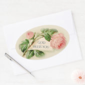 Sticker Ovale Pink Vintage Roses Dieu vous bénisse (Enveloppe)