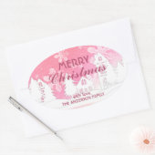 Sticker Ovale Pink White House Snowflakes Noël Bonne année (Enveloppe)