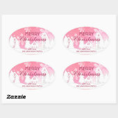 Sticker Ovale Pink White House Snowflakes Noël Bonne année (Feuille)