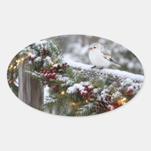 Sticker Ovale Pinson des neiges de Noël
