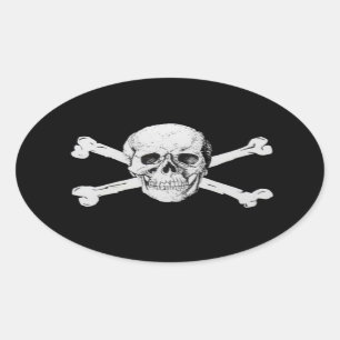 Sticker Ovale Pirate crâne et os croisés