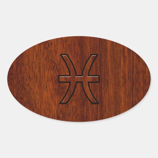 Sticker Ovale Pisces Zodiac Connexion en bois acajou (Devant)