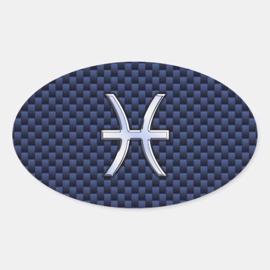 Sticker Ovale Pisces Zodiac on Blue Carbon Fiber (Devant)
