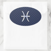 Sticker Ovale Pisces Zodiac on Blue Carbon Fiber (Sac)