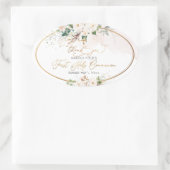 Sticker Ovale PixDezines aquarelle bleu rose roses Communion C (Sac)
