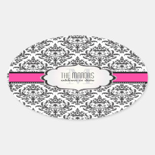 Sticker Ovale PixDezines Black+White Céline Damask/Couleur DIY