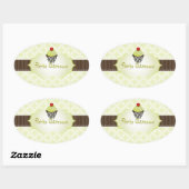 Sticker Ovale PixDezines cupcake au citron vert + treillis/DIY c (Feuille)