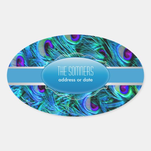 Sticker Ovale PixDezines plumes de paon (Devant)