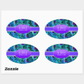 Sticker Ovale PixDezines plumes de paon (Feuille)