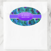 Sticker Ovale PixDezines plumes de paon (Sac)