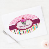 Sticker Ovale PixDezines rayures+treillis+cupcake/do-it-yourself (Enveloppe)
