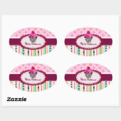 Sticker Ovale PixDezines rayures+treillis+cupcake/do-it-yourself (Feuille)