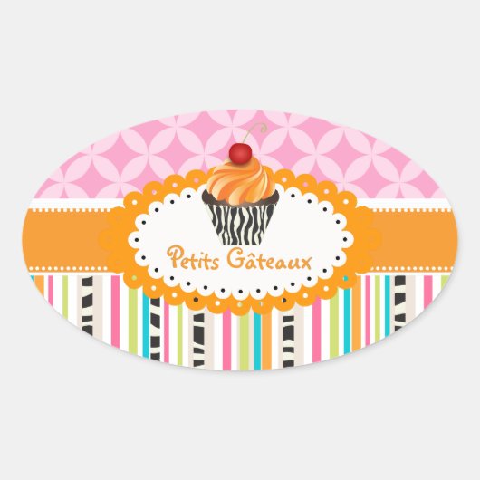 Sticker Ovale PixDezines tourbillons orange cupcake/do-it-yourse (Devant)