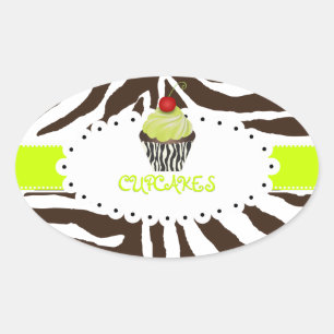 Sticker Ovale PixDezines zebra+cupcake/do-it-yourself couleur