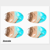 Sticker Ovale Plage Abstraite Fluid Art (Feuille)