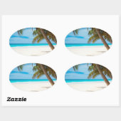 Sticker Ovale Plage du Paradis tropical (Feuille)