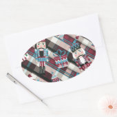 Sticker Ovale Plaid Blue Burgundy (Enveloppe)