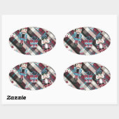 Sticker Ovale Plaid Blue Burgundy (Feuille)