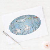 Sticker Ovale plaisir avec chalkware poisson aquarelle style (Enveloppe)