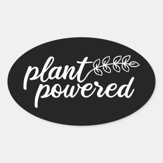 Sticker Ovale Plante Powered, Vegan, (Devant)
