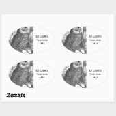 Sticker Ovale Plaque de dessin de chouette à broyage rétro (Feuille)