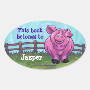 Sticker Ovale Plaque d'enregistrement pour cochon rose
