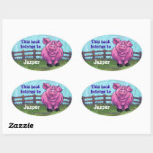 Sticker Ovale Plaque d'enregistrement pour cochon rose (Feuille)