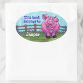 Sticker Ovale Plaque d'enregistrement pour cochon rose (Sac)