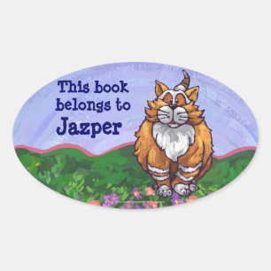 Sticker Ovale Plaque personnelle Ginger Cat