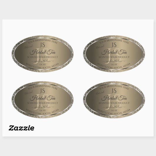 Sticker Ovale Platine Beige avec Parties scintillant Initiales É (Feuille)