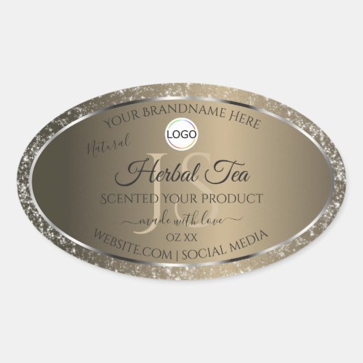 Sticker Ovale Platine Beige Logo Initiales Parties scintillant É (Devant)