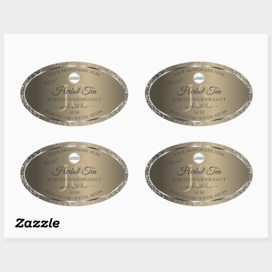 Sticker Ovale Platine Beige Logo Initiales Parties scintillant É (Feuille)
