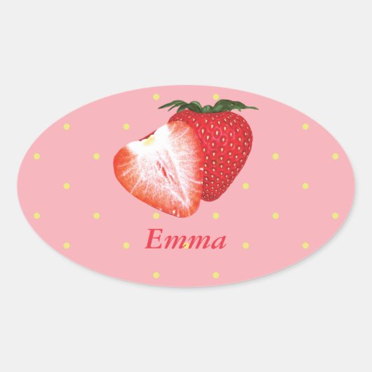 Sticker Ovale Points fraises avec texte personnalisable (Devant)