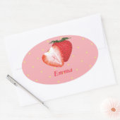 Sticker Ovale Points fraises avec texte personnalisable (Enveloppe)