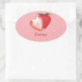 Sticker Ovale Points fraises avec texte personnalisable (Sac)