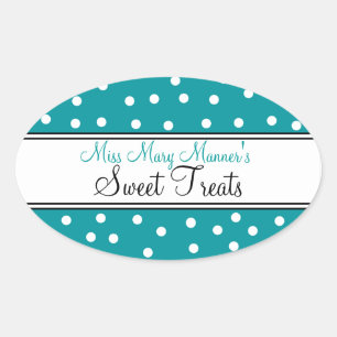 Sticker Ovale Points turquoises et blancs - Logo-Sweets
