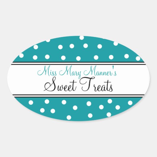 Sticker Ovale Points turquoises et blancs - Logo-Sweets (Devant)