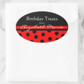 Sticker Ovale Pois rouges et noirs avec nom (Sac)