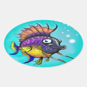Sticker Ovale Poisson arc-en-ciel