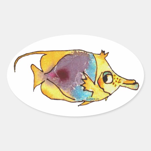 Sticker Ovale Poisson Beurre À Long Nez Fraîché (Devant)