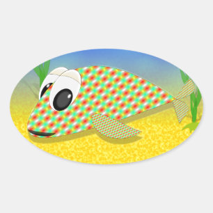 Sticker Ovale Poisson Carton mignon