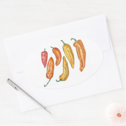 Sticker Ovale Poivrons doux (Enveloppe)