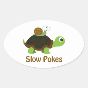 Sticker Ovale Pokes lents - Tortue et escargot