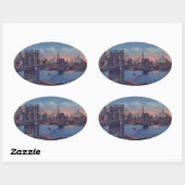 Sticker Ovale Pont vintage Brooklyn (Feuille)